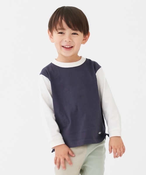 petit main(プティマイン)の「【プティプラ】BOYS長袖Tシャツ(Tシャツ/カットソー・キッズ・エメラルド/ブルー/ピンク/ブラック×ホワイト/ホワイト/オフホワイト/クリーム/ライトブルー/ブラック/マルチ・130cm/80cm/90cm/110cm/120cm/100cm)」の3枚目の写真
