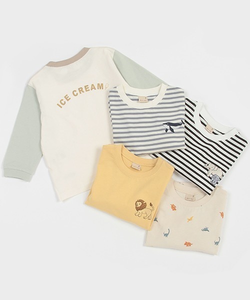 petit main(プティマイン)の「【プティプラ】BOYS長袖Tシャツ(Tシャツ/カットソー・キッズ・エメラルド/ブルー/ピンク/ブラック×ホワイト/ホワイト/オフホワイト/クリーム/ライトブルー/ブラック/マルチ・130cm/80cm/90cm/110cm/120cm/100cm)」の11枚目の写真