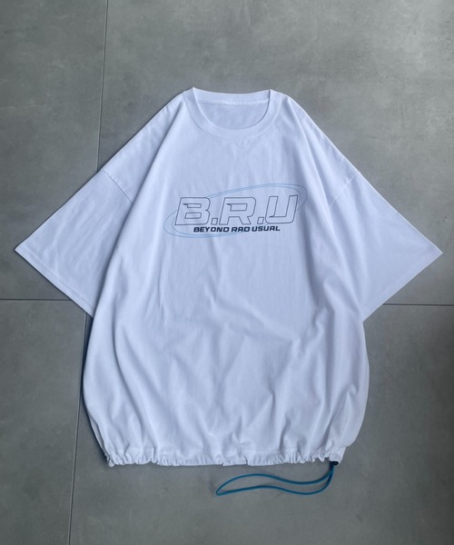 B.R.U（ブル）の「【B.R.Uロゴ】プリント柄ドロスト半袖（Tシャツ/カットソー・メンズ・チャコールグレー/ホワイト/ピンク・FREE）」の2枚目の写真