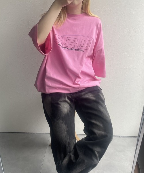 B.R.U（ブル）の「【B.R.Uロゴ】プリント柄ドロスト半袖（Tシャツ/カットソー・メンズ・チャコールグレー/ホワイト/ピンク・FREE）」の20枚目の写真