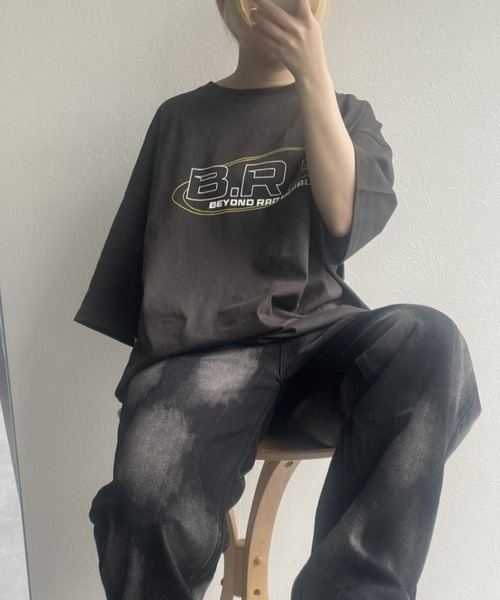 B.R.U（ブル）の「【B.R.Uロゴ】プリント柄ドロスト半袖（Tシャツ/カットソー・メンズ・チャコールグレー/ホワイト/ピンク・FREE）」の14枚目の写真