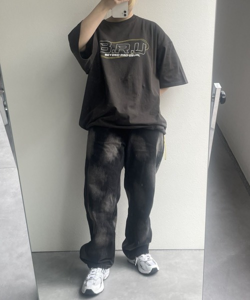 B.R.U（ブル）の「【B.R.Uロゴ】プリント柄ドロスト半袖（Tシャツ/カットソー・メンズ・チャコールグレー/ホワイト/ピンク・FREE）」の5枚目の写真