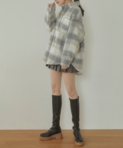 ACYM（アシーム）の「Nuance check shirt ジャケット（テーラードジャケット・レディース・ベージュ/グレー・FREE）」の4枚目の写真