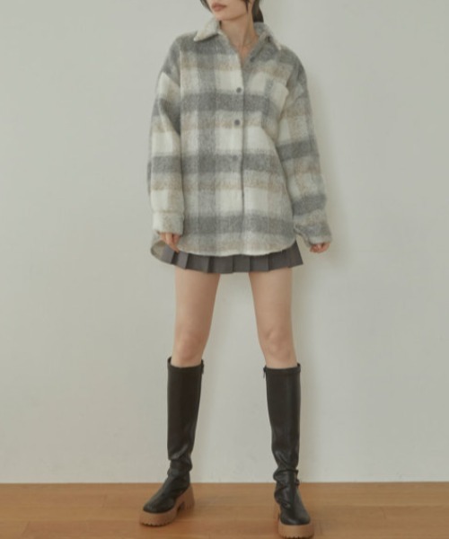 ACYM（アシーム）の「Nuance check shirt ジャケット（テーラードジャケット・レディース・ベージュ/グレー・FREE）」の5枚目の写真