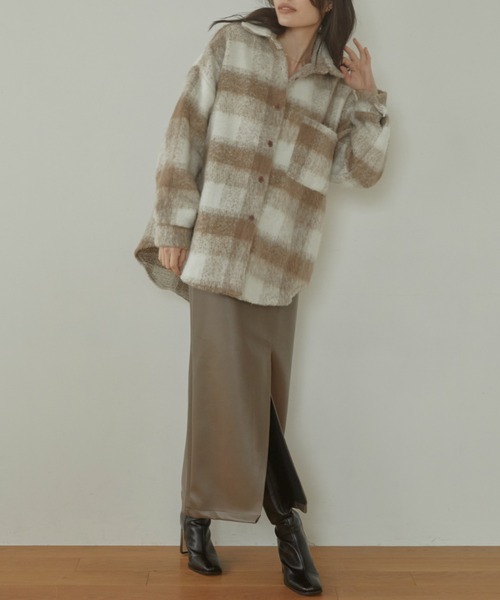 ACYM（アシーム）の「Nuance check shirt ジャケット（テーラードジャケット・レディース・ベージュ/グレー・FREE）」の11枚目の写真