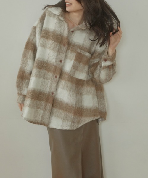 ACYM（アシーム）の「Nuance check shirt ジャケット（テーラードジャケット・レディース・ベージュ/グレー・FREE）」の17枚目の写真