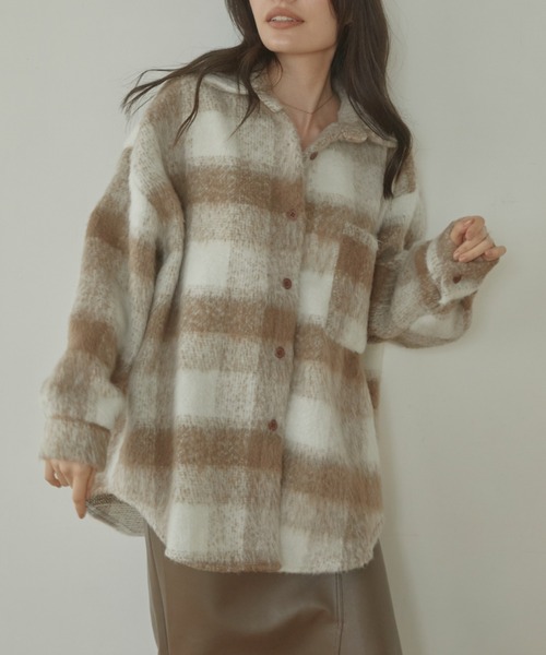 ACYM（アシーム）の「Nuance check shirt ジャケット（テーラードジャケット・レディース・ベージュ/グレー・FREE）」の9枚目の写真