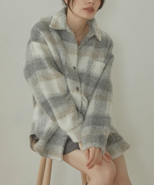 ACYM（アシーム）の「Nuance check shirt ジャケット（テーラードジャケット・レディース・ベージュ/グレー・FREE）」の13枚目の写真