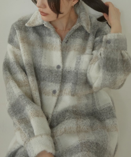 ACYM（アシーム）の「Nuance check shirt ジャケット（テーラードジャケット・レディース・ベージュ/グレー・FREE）」の14枚目の写真