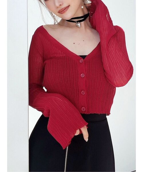 RESEXXY(リゼクシー)の「シアーニットタイトカーディガン【セットアップ着用可能】(カーディガン/ボレロ・レディース・ホワイト/ブラック/レッド/その他1・FREE)」の3枚目の写真