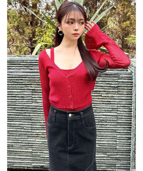 シアーニットタイトカーディガン【セットアップ着用可能