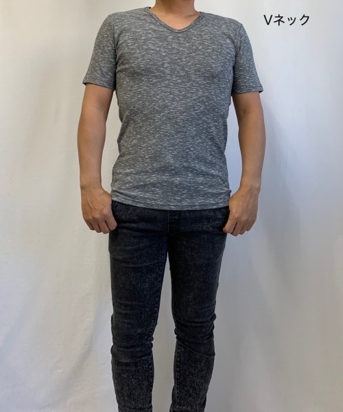 VIBGYOR（ヴィブジョー）の「AB杢スラブスパンフライス 半袖 クルーネック&Vネック（Tシャツ/カットソー・メンズ・ブラック/グレー系その他/霜降りグレー/ホワイト/ホワイト系その他/ブラック系その他・MEDIUM/LARGE）」の6枚目の写真