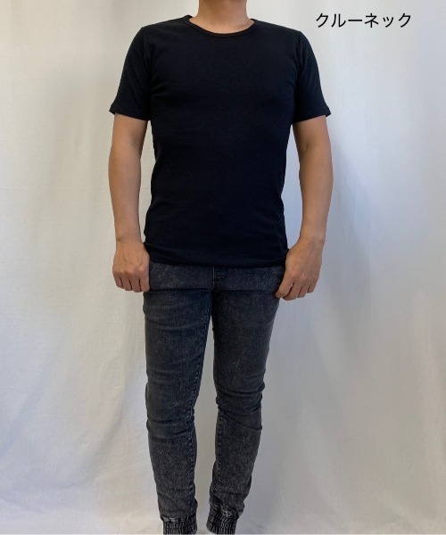 VIBGYOR（ヴィブジョー）の「AB杢スラブスパンフライス 半袖 クルーネック&Vネック（Tシャツ/カットソー・メンズ・ブラック/グレー系その他/霜降りグレー/ホワイト/ホワイト系その他/ブラック系その他・MEDIUM/LARGE）」の4枚目の写真