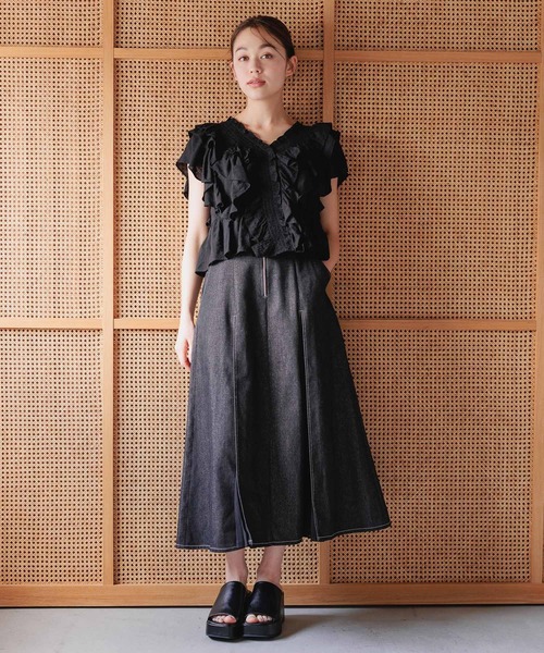 mysty woman（ミスティウーマン）の「異素材プリーツスカート2 114947（スカート・レディース・アイボリー/ブルー/ブラック・FREE）」の16枚目の写真