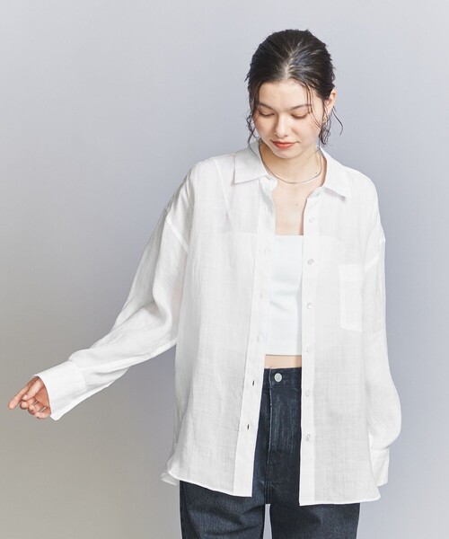 BEAUTY&YOUTH UNITED ARROWS（ビューティーアンドユースユナイテッドアローズ）の「麻 レギュラーカラー シャツ（シャツ/ブラウス・レディース・ライトブルー/ホワイト/モカ・S/M）」の4枚目の写真