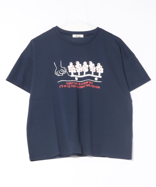 unica（ユニカ）の「ｔｒｅｅ　ｃａｒｒｙ　Ｔシャツ（Tシャツ/カットソー・レディース・ネイビー/オフホワイト・F）」の4枚目の写真