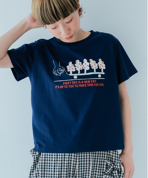 unica（ユニカ）の「ｔｒｅｅ　ｃａｒｒｙ　Ｔシャツ（Tシャツ/カットソー・レディース・ネイビー/オフホワイト・F）」の12枚目の写真