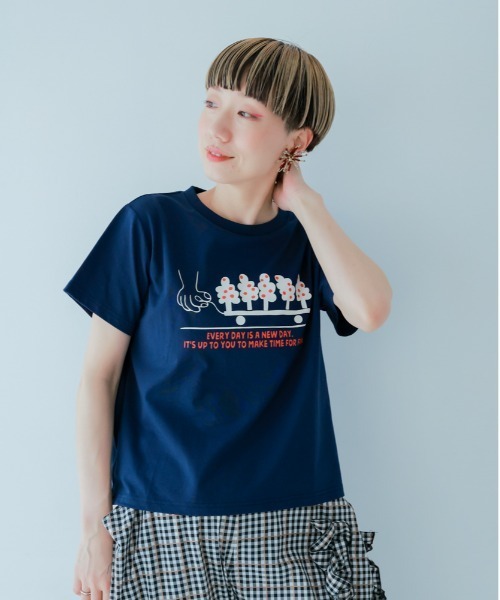 unica（ユニカ）の「ｔｒｅｅ　ｃａｒｒｙ　Ｔシャツ（Tシャツ/カットソー・レディース・ネイビー/オフホワイト・F）」の13枚目の写真