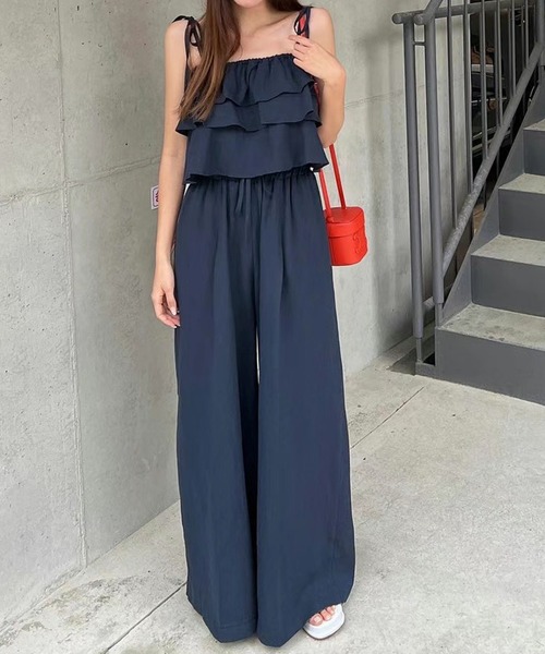 Twinkle;pm(トゥインクルピーエム)の「ティアードキャミ×ワイドパンツセットアップ(ワンピース・レディース・オフホワイト/ネイビー・FREE)」の4枚目の写真