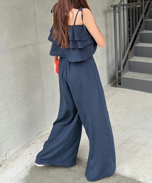 Twinkle;pm(トゥインクルピーエム)の「ティアードキャミ×ワイドパンツセットアップ(ワンピース・レディース・オフホワイト/ネイビー・FREE)」の5枚目の写真