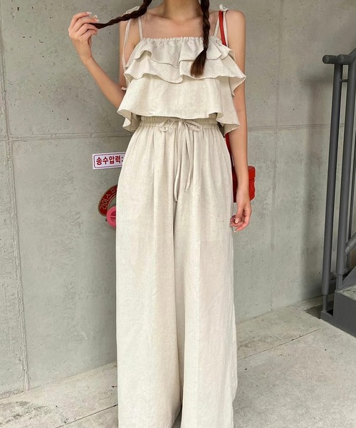 Twinkle;pm(トゥインクルピーエム)の「ティアードキャミ×ワイドパンツセットアップ(ワンピース・レディース・オフホワイト/ネイビー・FREE)」の9枚目の写真