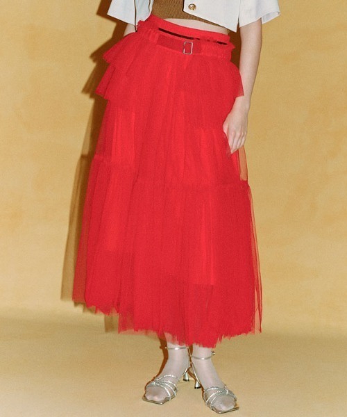 LILY BROWN（リリーブラウン）の「ダブルラインチュールスカート（スカート・レディース・その他/ホワイト/レッド・0/1）」の2枚目の写真