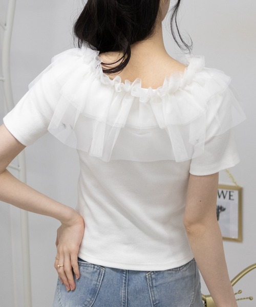 noirkeininomiya フリルチュールホワイトTシャツ チュールカットソー(2 WHITE): noir kei ninomiya: WOMENS｜THE