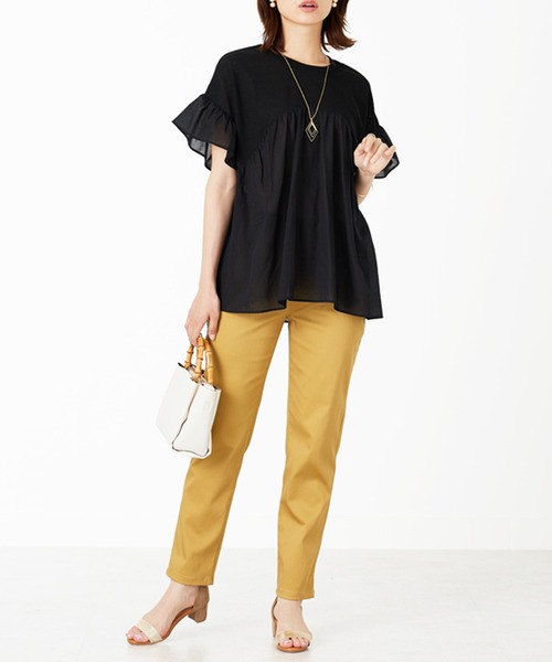 BELLUNA PLUS(ベルーナ)の「異素材使いギャザーチュニック(Tシャツ/カットソー・レディース・ブラック・MEDIUM/LARGE/X-LARGE)」の5枚目の写真