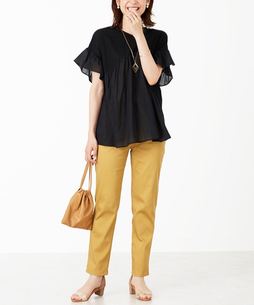 BELLUNA PLUS(ベルーナ)の「異素材使いギャザーチュニック(Tシャツ/カットソー・レディース・ブラック・MEDIUM/LARGE/X-LARGE)」の6枚目の写真