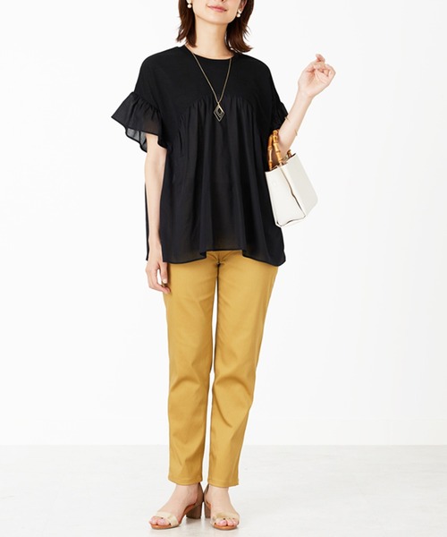 BELLUNA PLUS(ベルーナ)の「異素材使いギャザーチュニック(Tシャツ/カットソー・レディース・ブラック・MEDIUM/LARGE/X-LARGE)」の7枚目の写真
