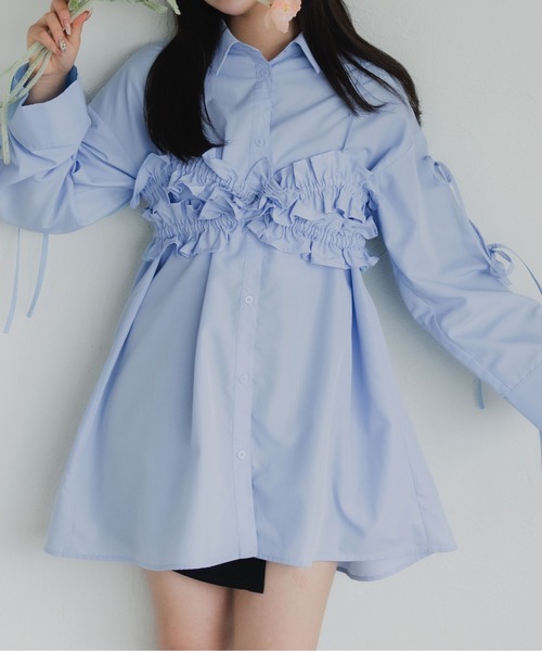 fupel(フぺル)の「フリルビスチェ付きマルチウェイシャツ(シャツ/ブラウス・レディース・オフホワイト/ブルー・FREE)」の6枚目の写真