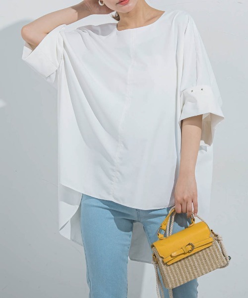 VICKY(ビッキー)の「【BIGシルエット】ドルマンブラウス≪手洗い可能≫(シャツ/ブラウス・レディース・ホワイト/チャコールグレー・M)」の1枚目の写真
