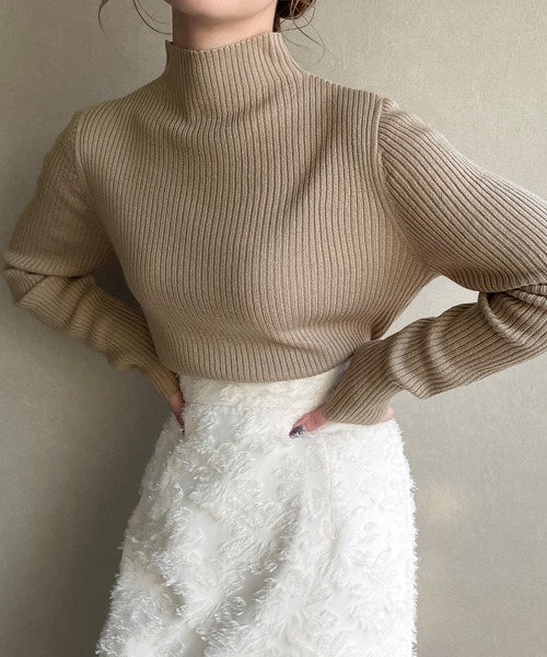 JUNOAH（ジュノア）の「ボトルネックリブニット（ニット/セーター・レディース・イエロー/ブラック/ベージュ/ボルドー/グレイッシュベージュ/ブルー/オフホワイト/ピンク系その他・MEDIUM/LARGE）」の3枚目の写真