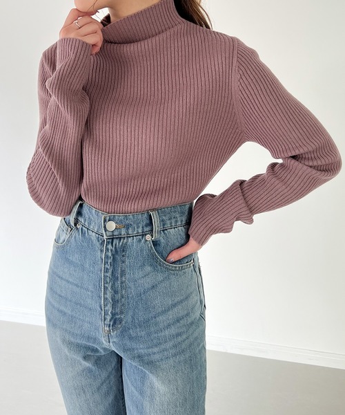 JUNOAH（ジュノア）の「ボトルネックリブニット（ニット/セーター・レディース・イエロー/ブラック/ベージュ/ボルドー/グレイッシュベージュ/ブルー/オフホワイト/ピンク系その他・MEDIUM/LARGE）」の7枚目の写真