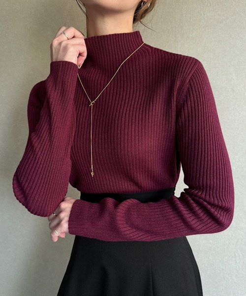 JUNOAH（ジュノア）の「ボトルネックリブニット（ニット/セーター・レディース・イエロー/ブラック/ベージュ/ボルドー/グレイッシュベージュ/ブルー/オフホワイト/ピンク系その他・MEDIUM/LARGE）」の8枚目の写真