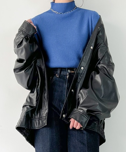 JUNOAH（ジュノア）の「ボトルネックリブニット（ニット/セーター・レディース・イエロー/ブラック/ベージュ/ボルドー/グレイッシュベージュ/ブルー/オフホワイト/ピンク系その他・MEDIUM/LARGE）」の20枚目の写真