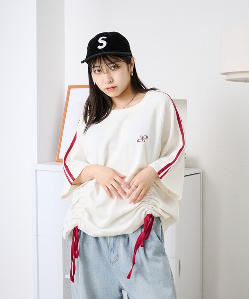 kutir(クティール)の「ワッフルドロストリボンTシャツ(Tシャツ/カットソー・レディース・ネイビー/アイボリー/その他/ライトブルー・FREE)」の4枚目の写真