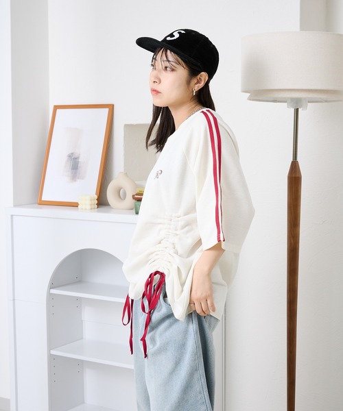 kutir(クティール)の「ワッフルドロストリボンTシャツ(Tシャツ/カットソー・レディース・ネイビー/アイボリー/その他/ライトブルー・FREE)」の6枚目の写真
