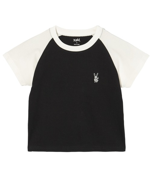 X-girl（エックスガール）の「EMBROIDERED BUNNY RAGLAN SLEEVE BABY TEE（Tシャツ/カットソー・レディース・ブラック/ネイビー・S/M）」の2枚目の写真