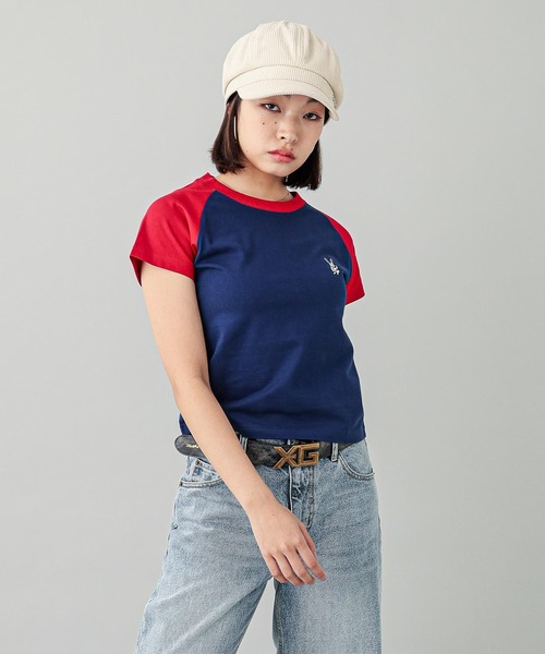 X-girl（エックスガール）の「EMBROIDERED BUNNY RAGLAN SLEEVE BABY TEE（Tシャツ/カットソー・レディース・ブラック/ネイビー・S/M）」の5枚目の写真