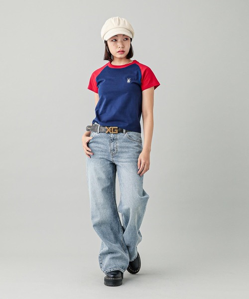 X-girl（エックスガール）の「EMBROIDERED BUNNY RAGLAN SLEEVE BABY TEE（Tシャツ/カットソー・レディース・ブラック/ネイビー・S/M）」の8枚目の写真