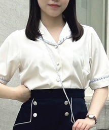 ストライプパイピング開衿シャツ/fint