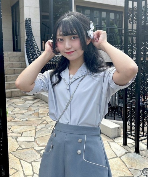 F i.n.t（フィント）の「ストライプパイピング開衿シャツ/fint（シャツ/ブラウス・レディース・アイボリー/ライトグレー・FREE）」の5枚目の写真