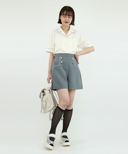 F i.n.t（フィント）の「ストライプパイピング開衿シャツ/fint（シャツ/ブラウス・レディース・アイボリー/ライトグレー・FREE）」の9枚目の写真