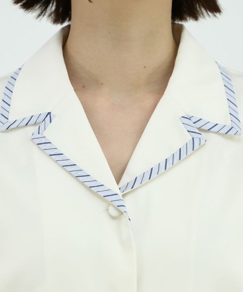 F i.n.t（フィント）の「ストライプパイピング開衿シャツ/fint（シャツ/ブラウス・レディース・アイボリー/ライトグレー・FREE）」の10枚目の写真