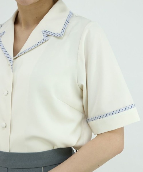 F i.n.t（フィント）の「ストライプパイピング開衿シャツ/fint（シャツ/ブラウス・レディース・アイボリー/ライトグレー・FREE）」の11枚目の写真