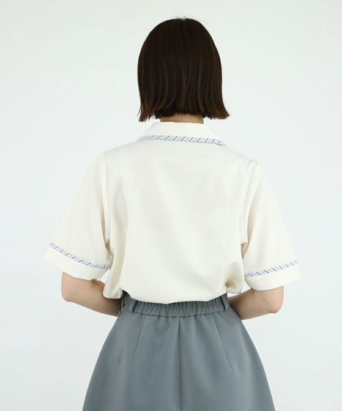 F i.n.t（フィント）の「ストライプパイピング開衿シャツ/fint（シャツ/ブラウス・レディース・アイボリー/ライトグレー・FREE）」の14枚目の写真