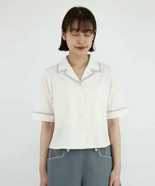 F i.n.t（フィント）の「ストライプパイピング開衿シャツ/fint（シャツ/ブラウス・レディース・アイボリー/ライトグレー・FREE）」の16枚目の写真