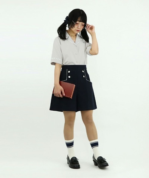 F i.n.t（フィント）の「ストライプパイピング開衿シャツ/fint（シャツ/ブラウス・レディース・アイボリー/ライトグレー・FREE）」の17枚目の写真