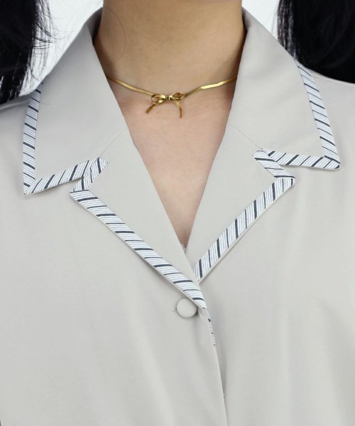 F i.n.t（フィント）の「ストライプパイピング開衿シャツ/fint（シャツ/ブラウス・レディース・アイボリー/ライトグレー・FREE）」の18枚目の写真